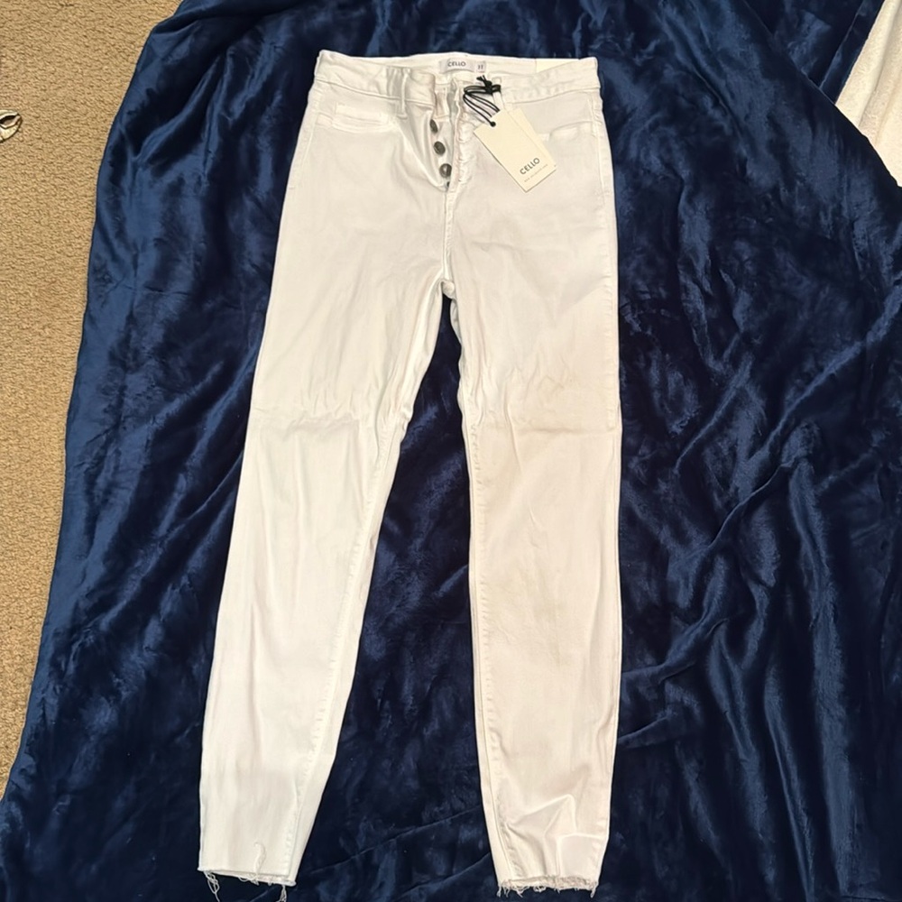 White Cello Button Fly High Rise Crop Skinny